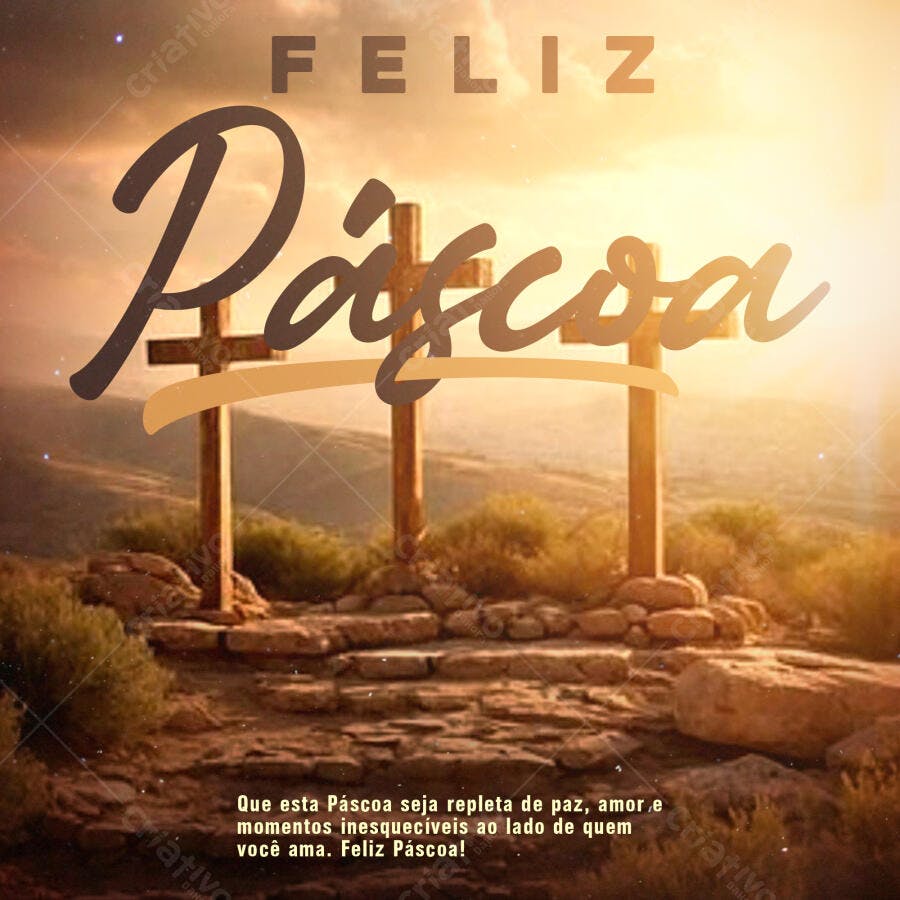 Feliz Páscoa Post Instagram Cruz PSD Editável