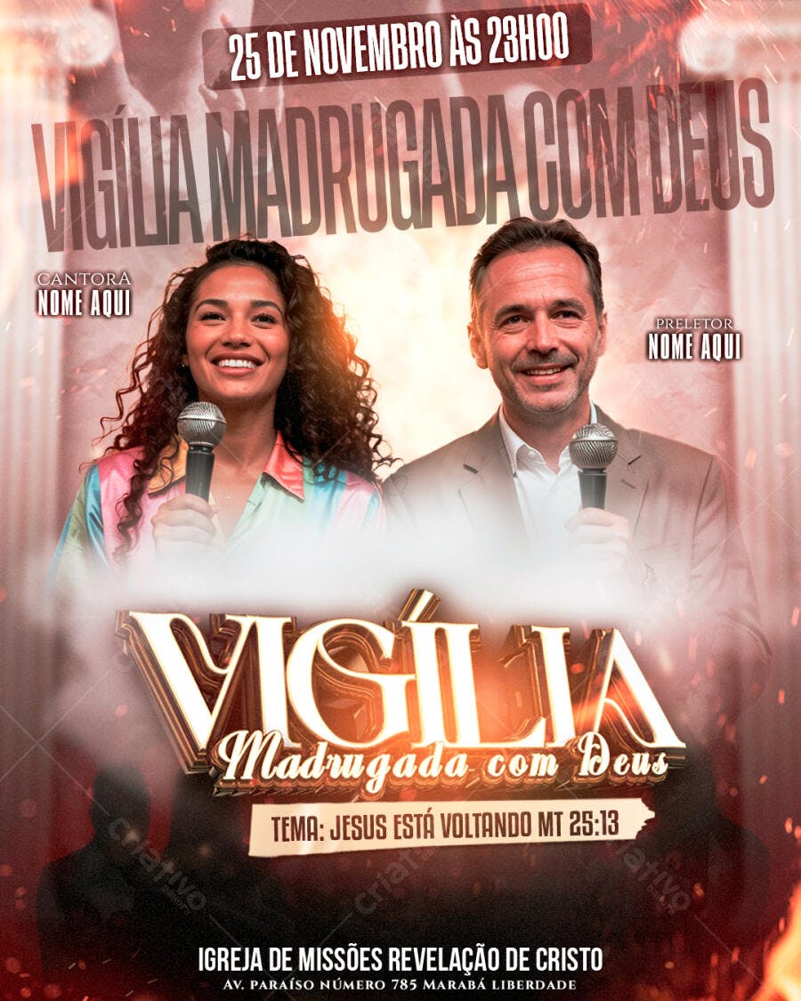 Flyer Vigília Madrugada com Deus Igreja Novembro PSD Editável