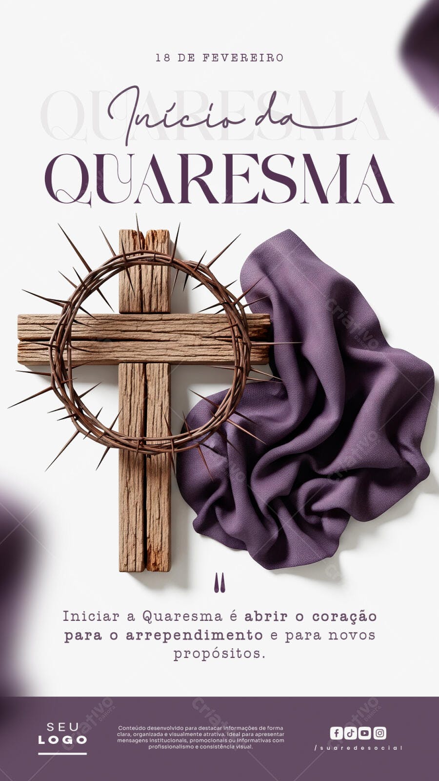 Post Instagram Início da Quaresma Igreja PSD Editável