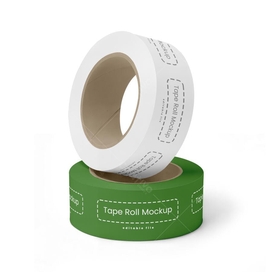 Mockup Rolo Fita Adesiva Branca Verde Fundo Limpo Editável