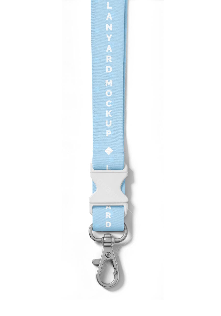 Mockup Lanyard Cordão Crachá Azul Fundo Branco Editável