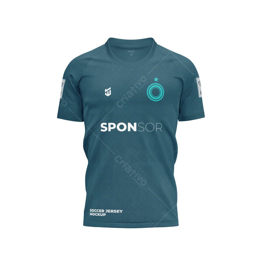Mockup Camisa Futebol Azul Frontal Fundo Branco Editável