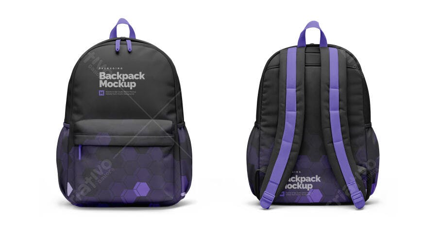 Mockup Mochila Escolar Preta Frente e Verso Editável