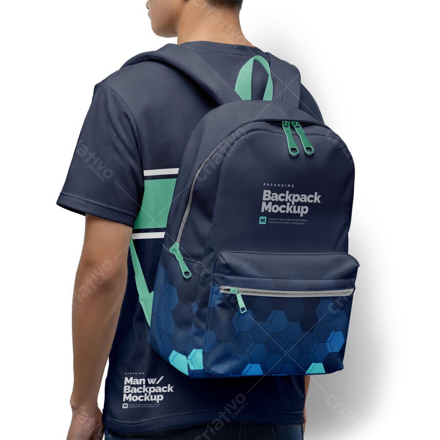 Mockup Mochila Masculina Costas Fundo Branco Editável