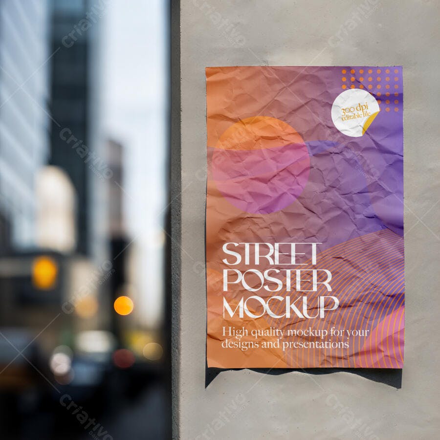 Mockup Poster Amassado Parede Urbana Editável