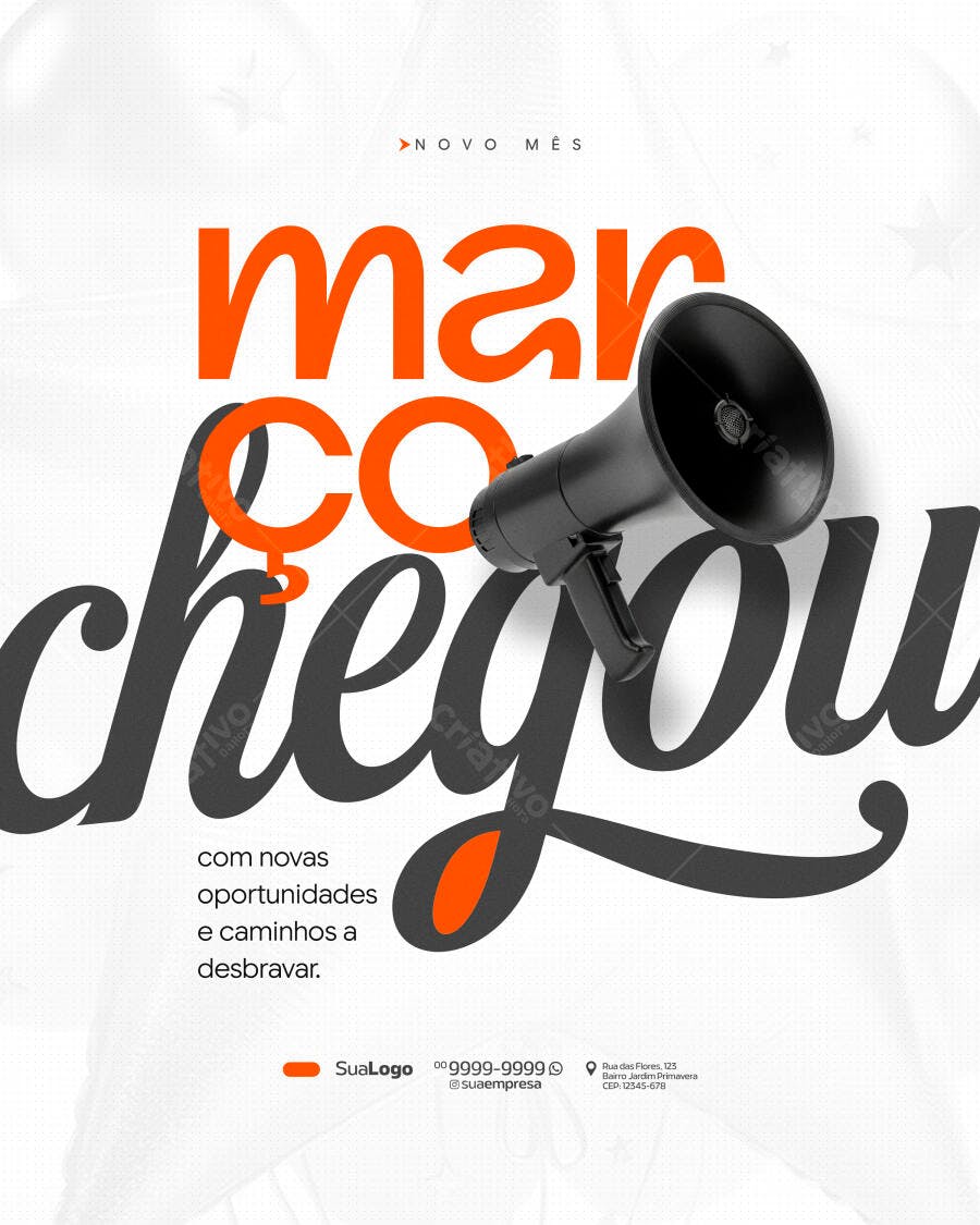 Post Instagram Março Chegou Novo Mês PSD Editável