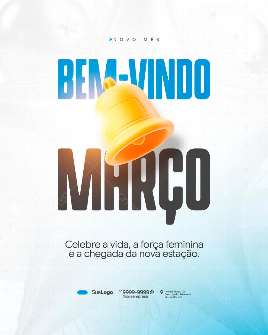 Post Instagram Bem-Vindo Março Dia da Mulher PSD Editável