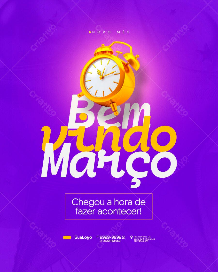 Post Instagram Bem Vindo Março Novo Mês PSD Editável
