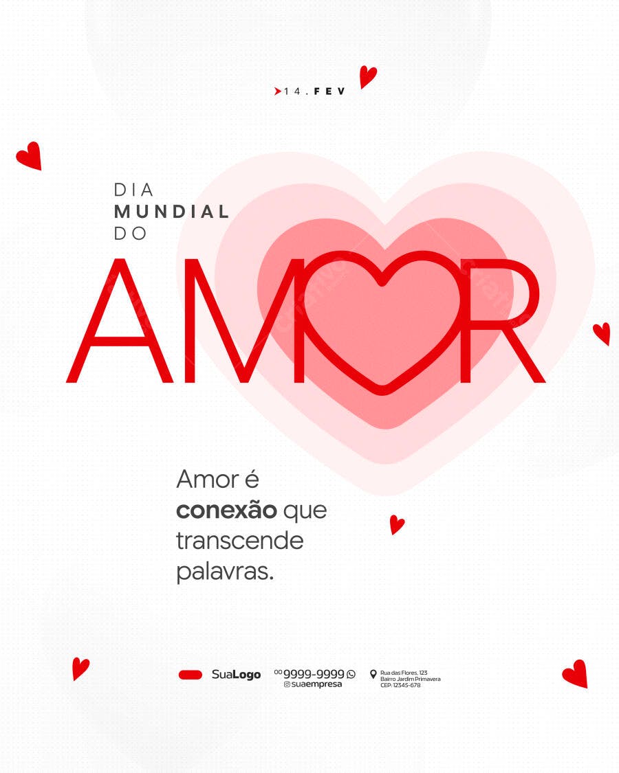 Post Instagram Dia Mundial do Amor 14 Fev PSD Editável