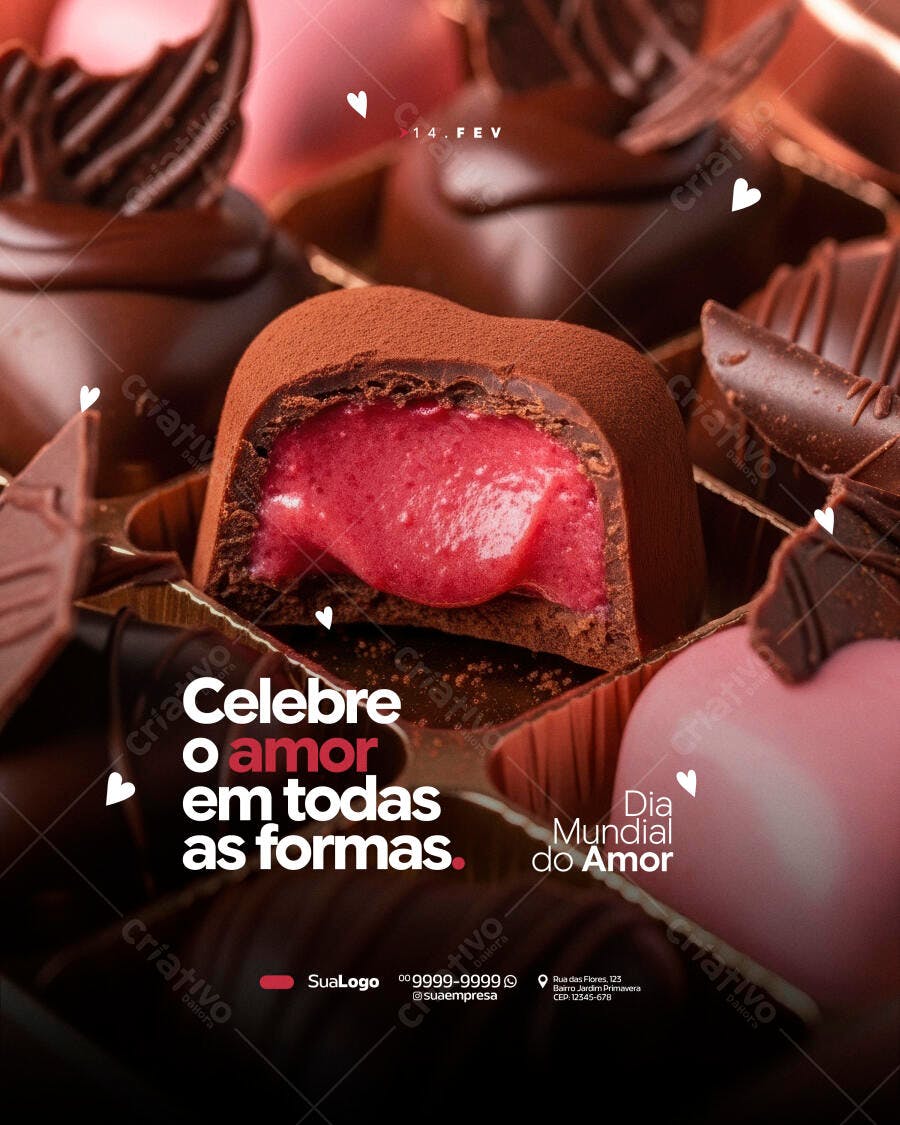 Post Dia Mundial do Amor Confeitaria Chocolate PSD Editável