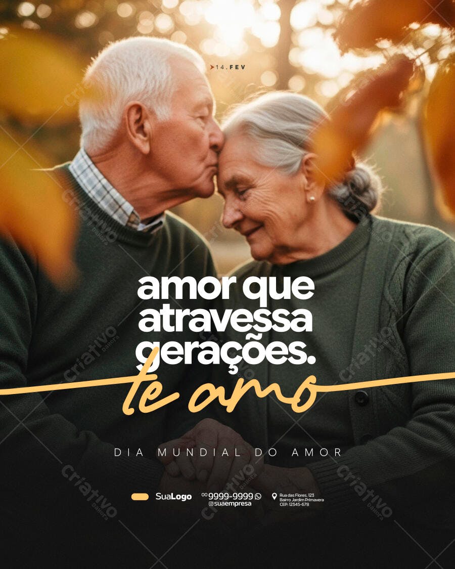 Post Dia Mundial do Amor Casal Idoso PSD Editável