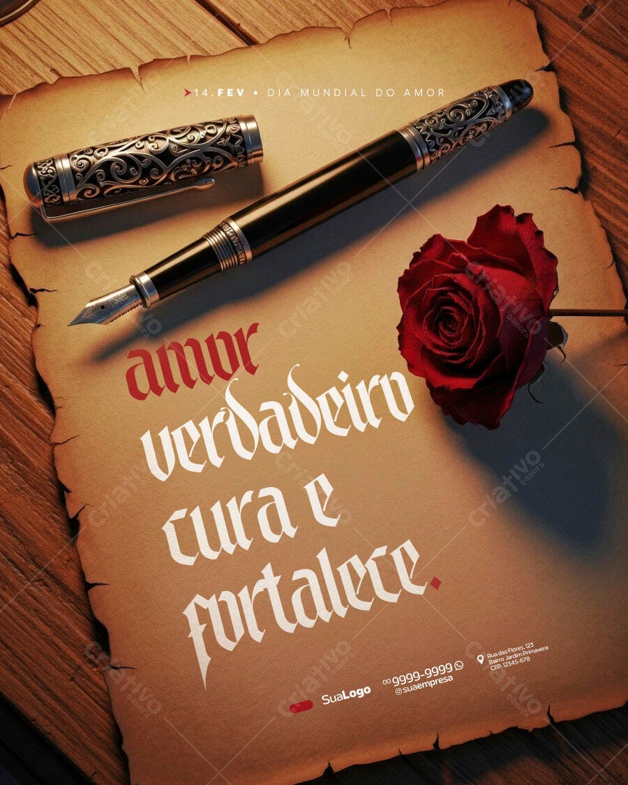 Flyer Dia Mundial do Amor 14 de Fevereiro PSD Editável