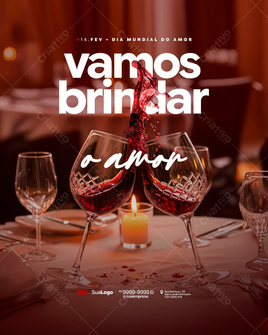 Post Dia Mundial do Amor 14 Fev Restaurante PSD Editável