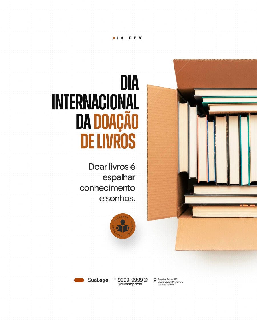 Post Instagram Dia Internacional Doação Livros PSD Editável