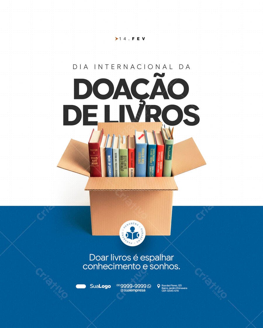 Post Instagram Doação de Livros 14 Fevereiro PSD Editável