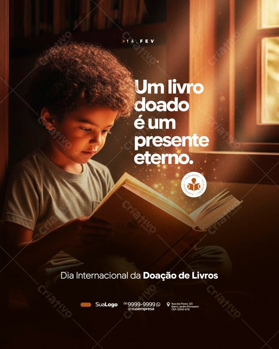 Post Instagram Dia Internacional Doação Livros PSD Editável