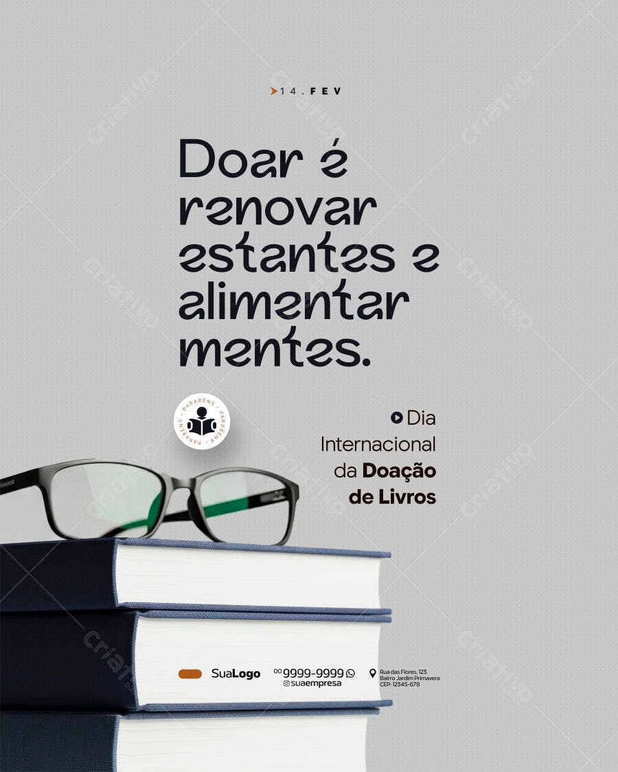 Post Dia Internacional Doação de Livros PSD Editável