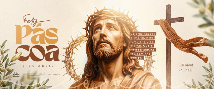 Banner Feliz Páscoa Jesus Cristo Cruz PSD Editável