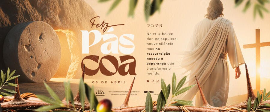 Banner Páscoa Jesus Cristo Ressurreição PSD Editável