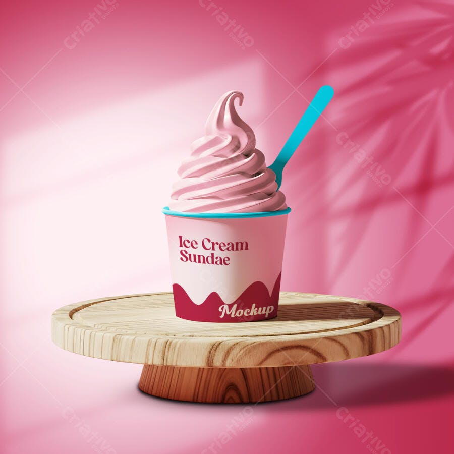 Mockup Sorvete Sundae Copo Rosa PSD Editável