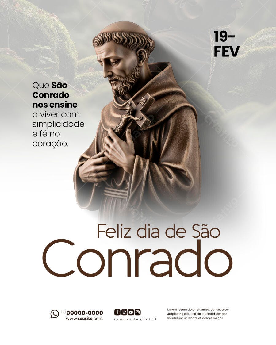 Post Instagram Dia de São Conrado 19 de Fevereiro PSD Editável