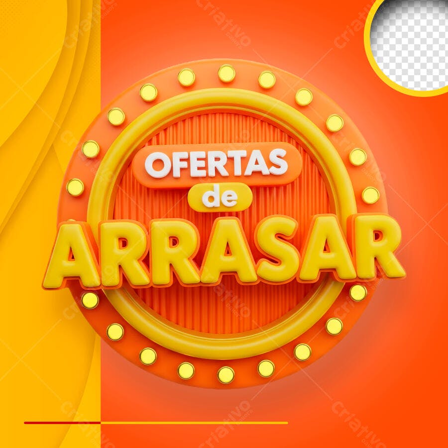 Badge 3D Ofertas de Arrasar Laranja e Amarelo PNG Transparente