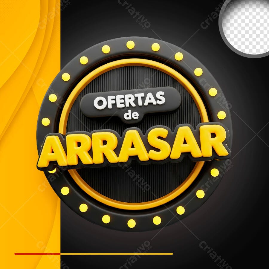 Badge 3D Ofertas de Arrasar Preto e Amarelo PNG Transparente