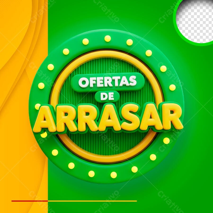 Selo 3D Ofertas de Arrasar Verde e Amarelo PNG Transparente