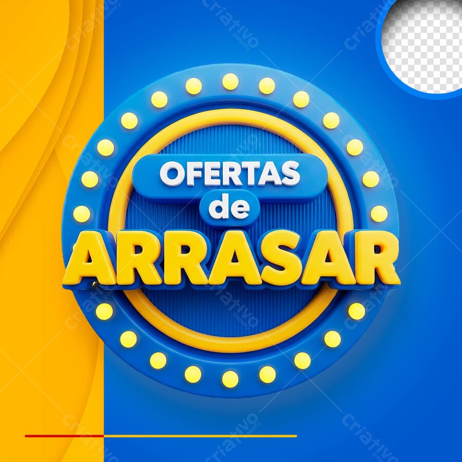 Badge 3D Ofertas de Arrasar Azul e Amarelo PNG Transparente
