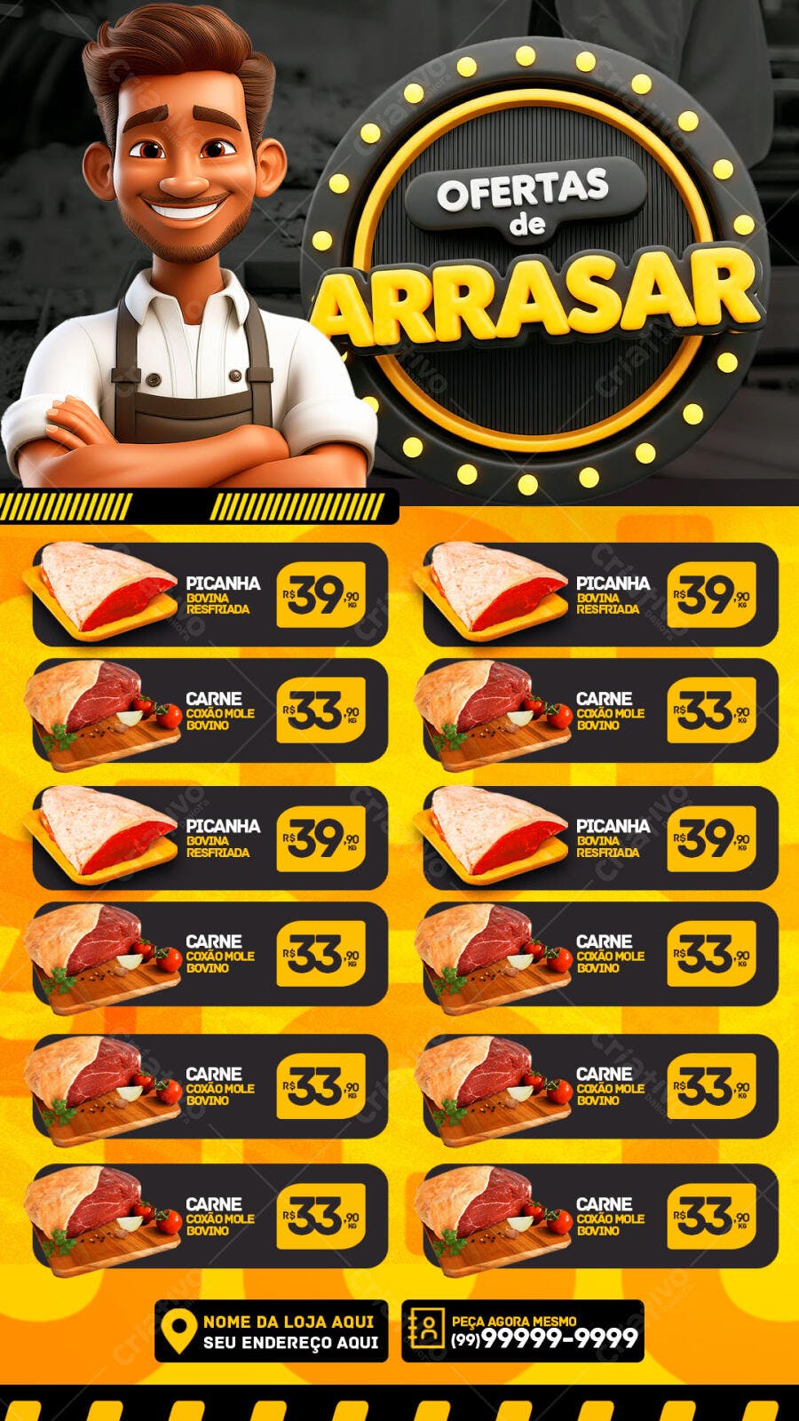 Flyer Açougue Churrascaria Ofertas de Arrasar PSD Editável