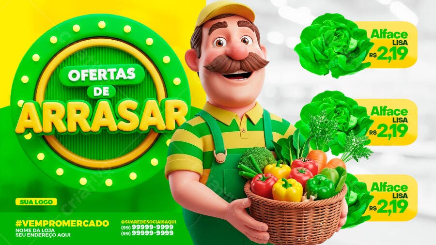 Post Instagram Ofertas de Arrasar Supermercado PSD Editável