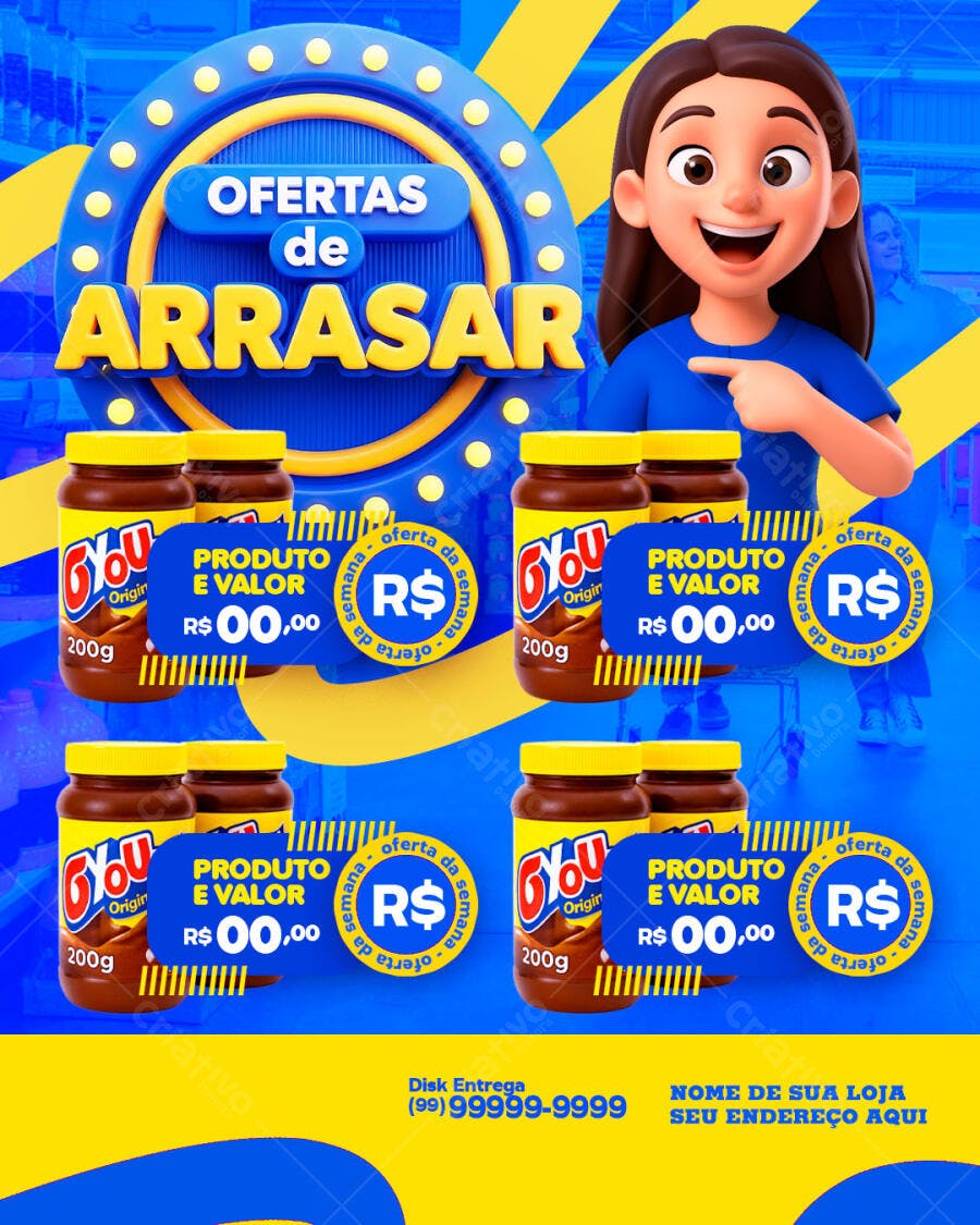 Post Instagram Ofertas de Arrasar Supermercado PSD Editável