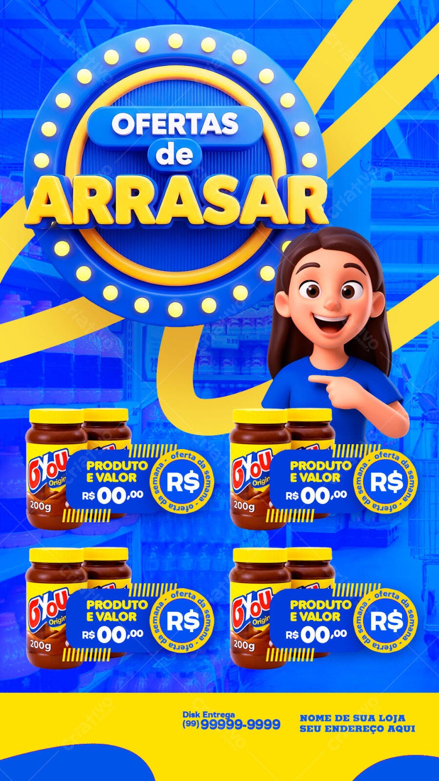 Post Instagram Ofertas de Arrasar Supermercado PSD Editável