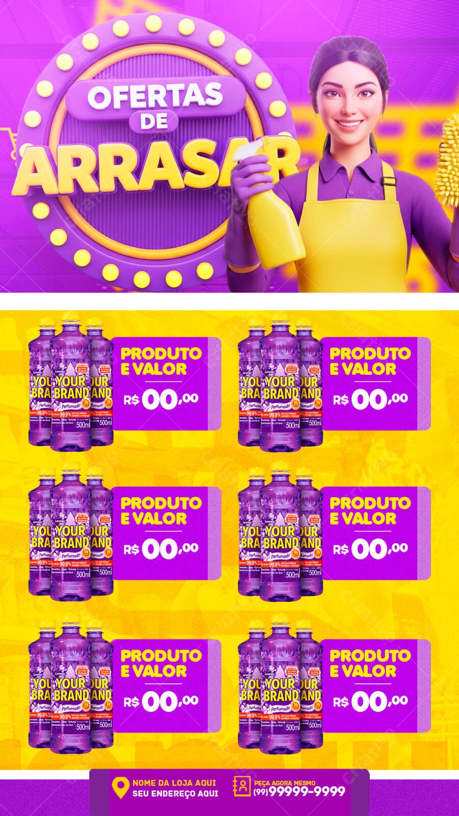Flyer Ofertas de Arrasar Produtos de Limpeza PSD Editável
