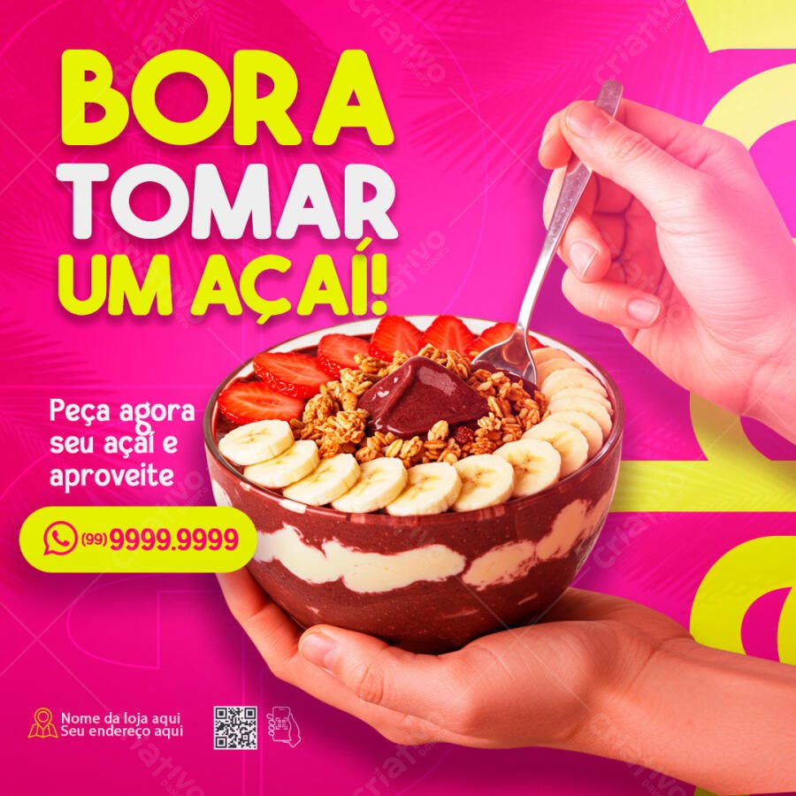 Post Instagram Açaí Delivery Promoção PSD Editável