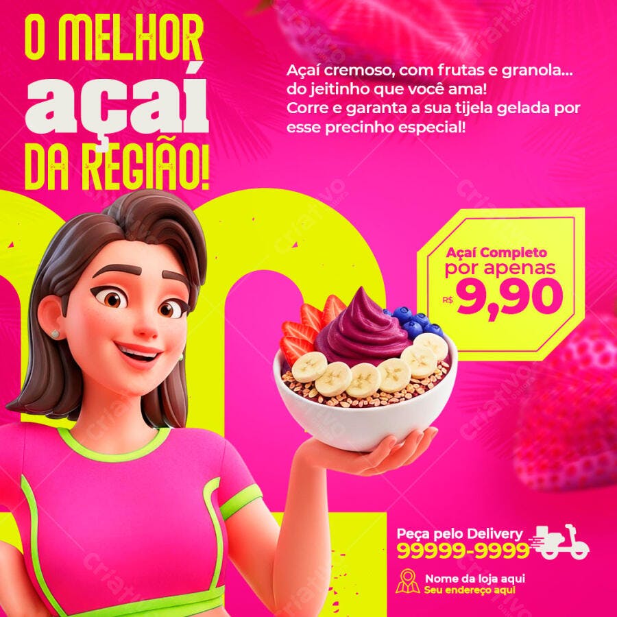 Post Instagram Açaí Promoção Delivery PSD Editável