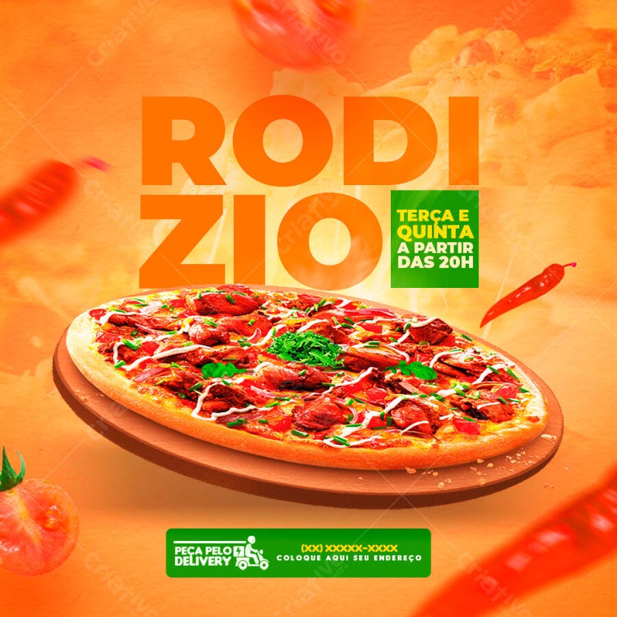 Post Instagram Rodízio Pizzaria PSD Editável