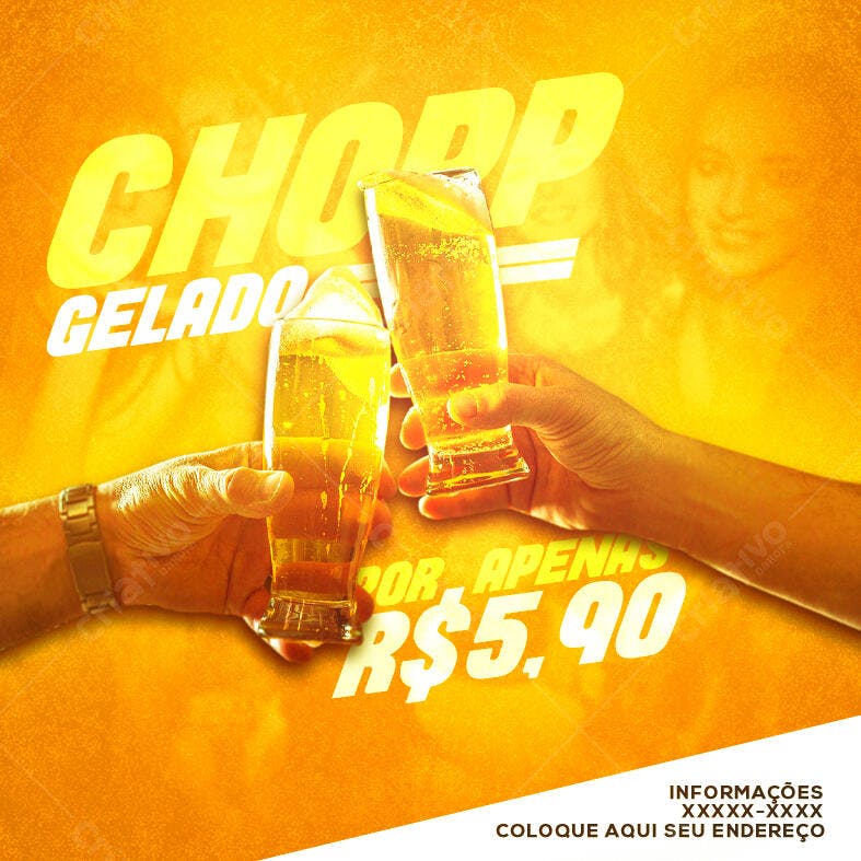 Post Instagram Chopp Gelado Bar Restaurante PSD Editável
