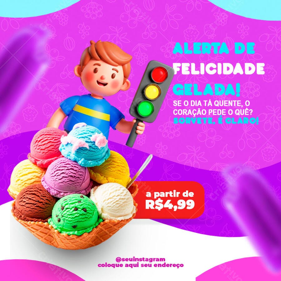 Post Instagram Sorveteria Promoção Sorvete PSD Editável