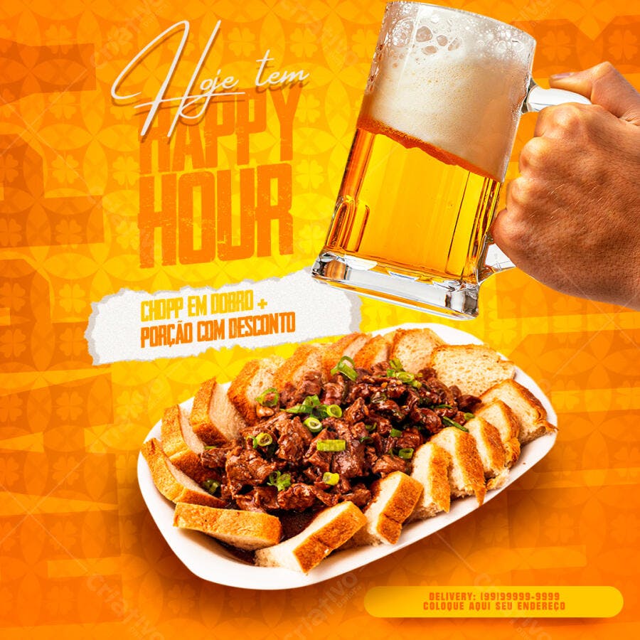 Post Instagram Happy Hour Bar Cerveja PSD Editável