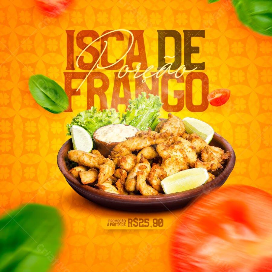 Post Instagram Isca de Frango Restaurante PSD Editável