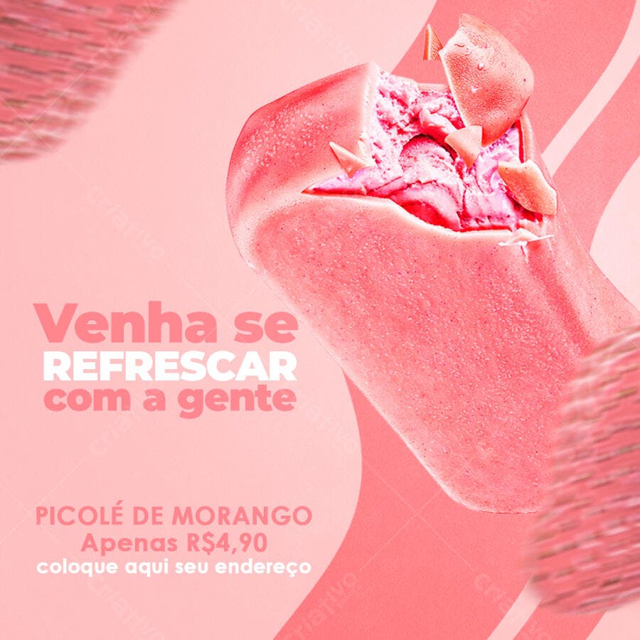 Post Instagram Picole Morango Sorveteria PSD Editável