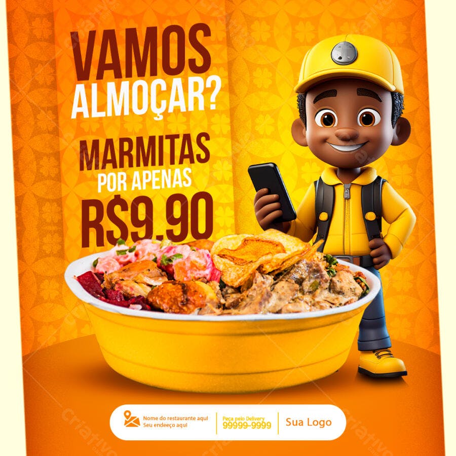 Flyer Marmitas Delivery Almoço R$9,90 PSD Editável
