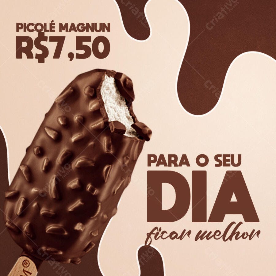 Post Instagram Sorveteria Picolé Chocolate PSD Editável