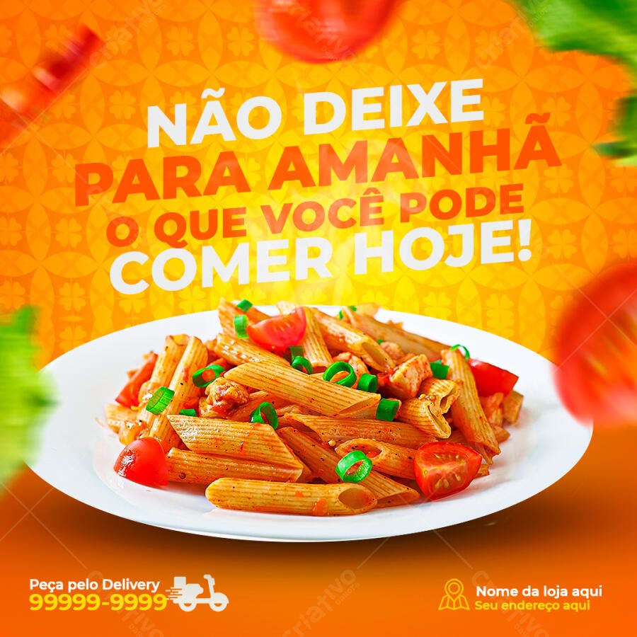 Post Instagram Macarrão Delivery Restaurante PSD Editável