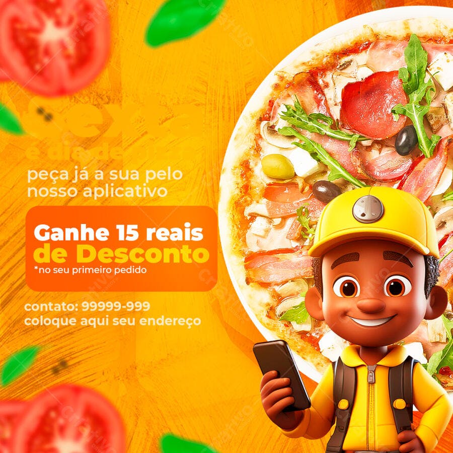 Post Instagram Pizzaria Delivery Promoção PSD Editável