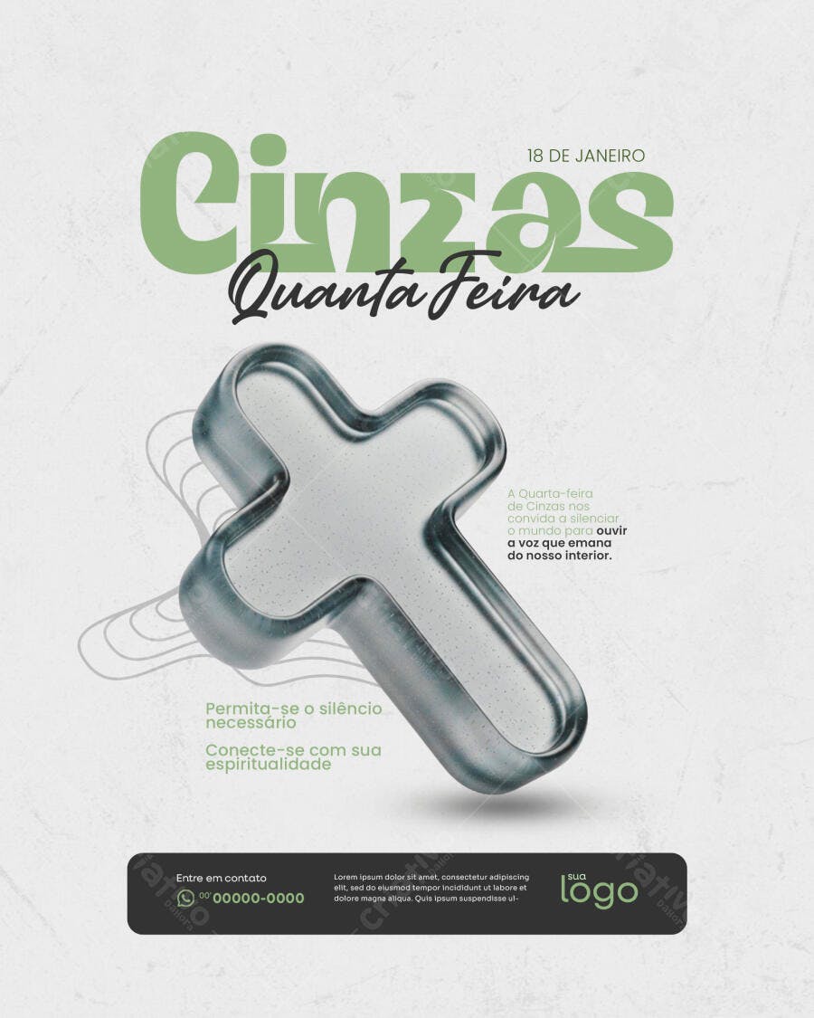 Post Quarta-feira de Cinzas Religioso PSD Editável