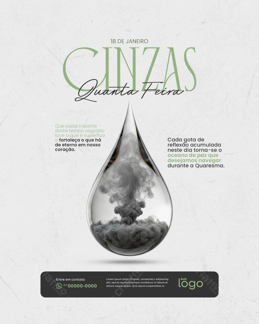 Post Quarta-feira de Cinzas Religioso PSD Editável