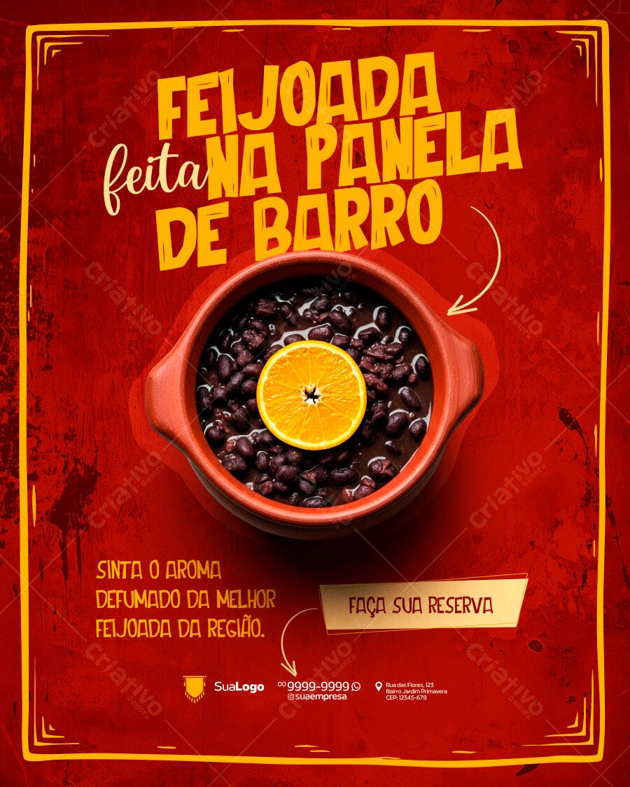 Post Instagram Feijoada Panela de Barro Restaurante PSD Editável