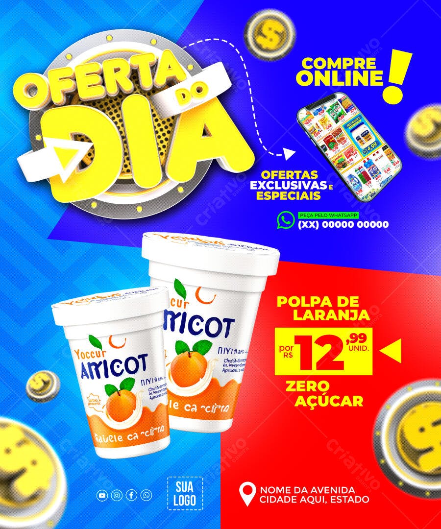 Post Instagram Oferta Dia Supermercado PSD Editável